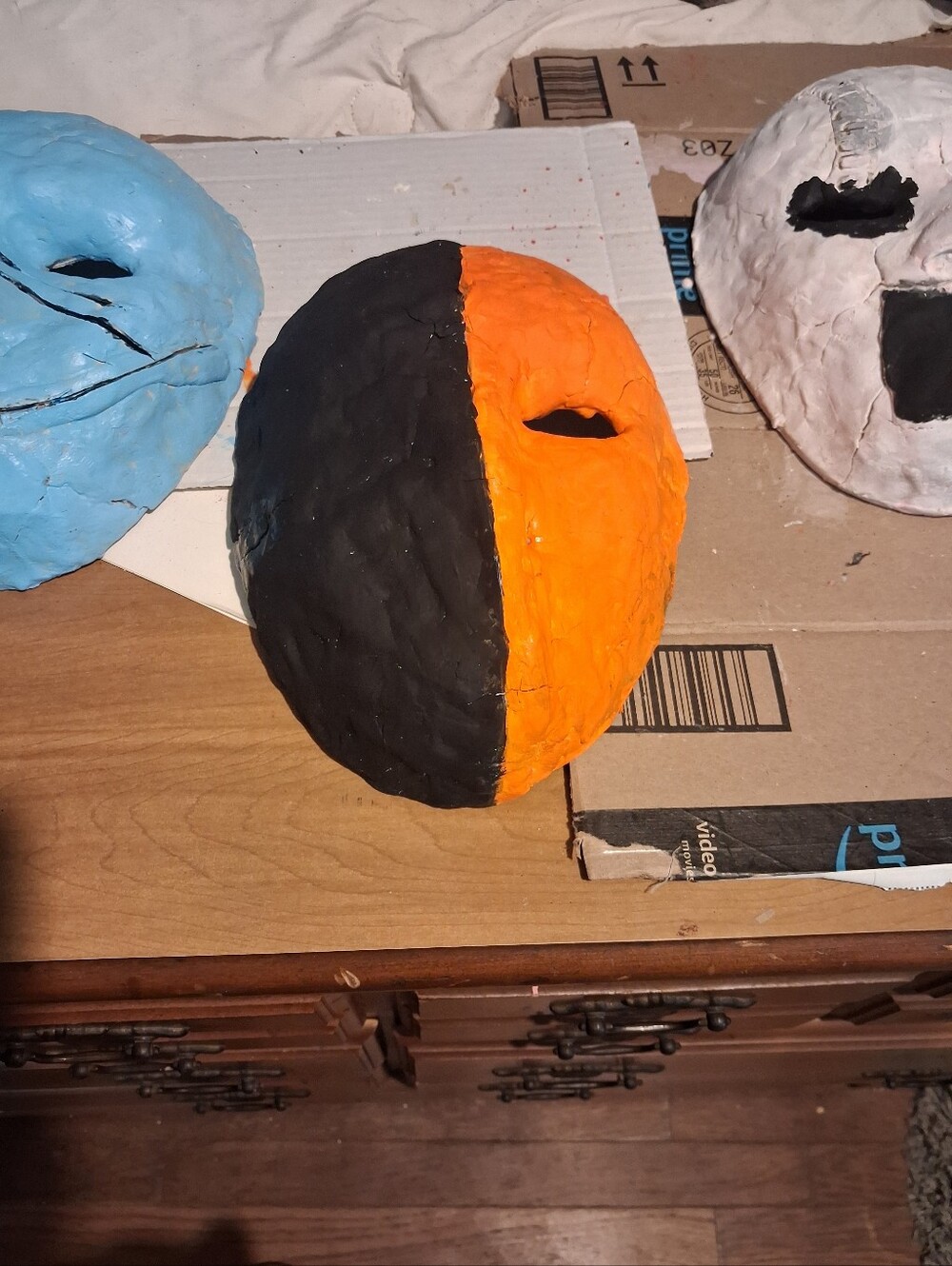 Handcrafted  Clay Half-Orange Half-Black Decorative Wall Mask - Home Art